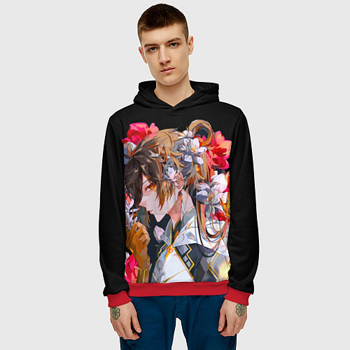 Мужская толстовка Чжун Ли в цветах Genshin impact / 3D-Красный – фото 3