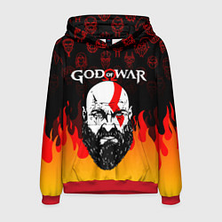 Толстовка-худи мужская GOD OF WAR ГОД ОФ ВАР FIRE ART УЗОР, цвет: 3D-красный