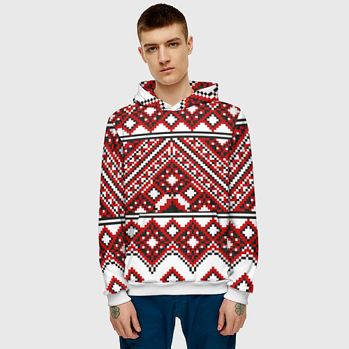 Мужская толстовка Русский узор, геометрическая вышивка / 3D-Белый – фото 3