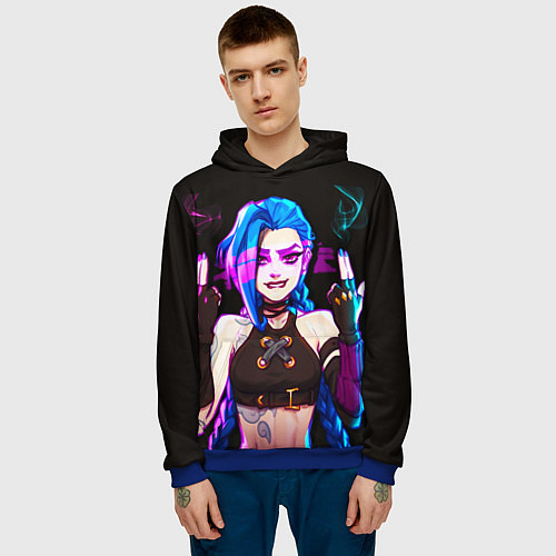 Мужская толстовка Джинкс стреляет вверх Лига легенд Аркейн / 3D-Синий – фото 3