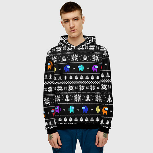 Мужская толстовка Орнамент Among us / 3D-Черный – фото 3