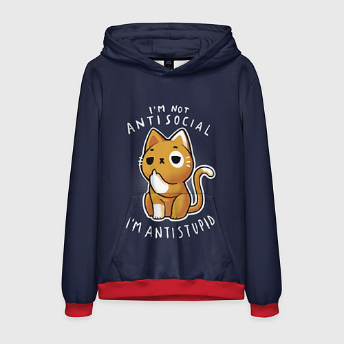 Мужская толстовка I am not antisocial, I AM ANTISTUPID / 3D-Красный – фото 1