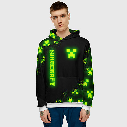 Мужская толстовка MINECRAFT NEON LOGO CREEPER / 3D-Белый – фото 3