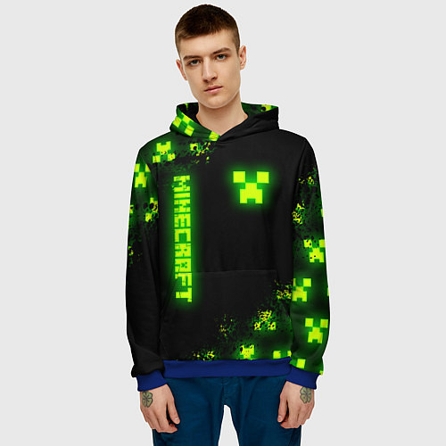 Мужская толстовка MINECRAFT NEON LOGO CREEPER / 3D-Синий – фото 3