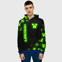 Толстовка-худи мужская MINECRAFT NEON LOGO CREEPER, цвет: 3D-синий — фото 2