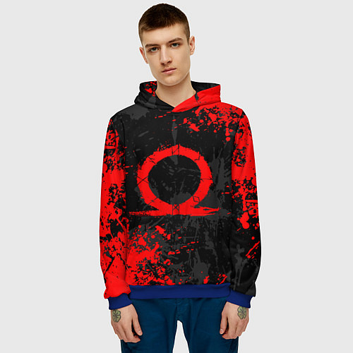 Мужская толстовка GOD OF WAR LOGO RED, БРЫЗГИ КРАСОК / 3D-Синий – фото 3