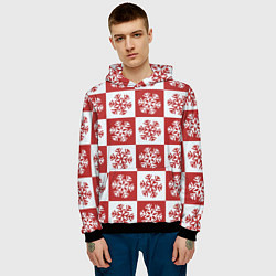 Толстовка-худи мужская Шахматные Снежинки, цвет: 3D-черный — фото 2