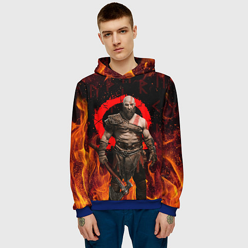 Мужская толстовка GOD OF WAR РАГНАРЁК, КРАТОС В ОГНЕ / 3D-Синий – фото 3