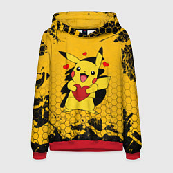 Толстовка-худи мужская ПОКЕМОНЫ, ПИКАЧУ ДЕРЖИТ СЕРДЦЕ, цвет: 3D-красный