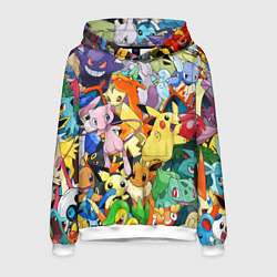 Толстовка-худи мужская АНИМЕ, ПОКЕМОНЫ ВСЕ ПЕРСОНАЖИ POKEMON, цвет: 3D-белый