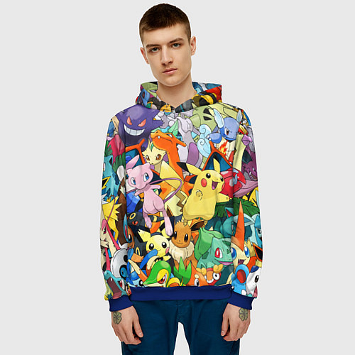 Мужская толстовка АНИМЕ, ПОКЕМОНЫ ВСЕ ПЕРСОНАЖИ POKEMON / 3D-Синий – фото 3
