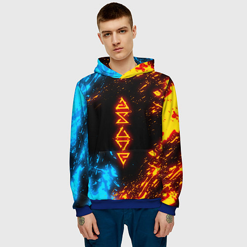 Мужская толстовка СИМВОЛЫ ВЕДЬМАКА ОГОНЬ И ВОДА / 3D-Синий – фото 3