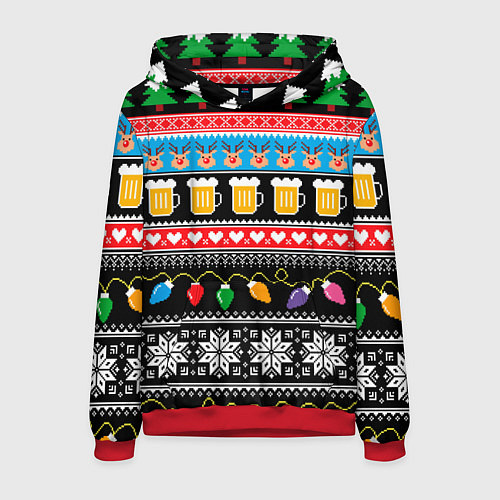 Мужская толстовка Новогодний пивной узор / 3D-Красный – фото 1