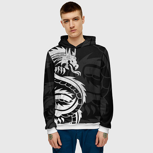 Мужская толстовка ЯПОНСКИЙ БЕЛЫЙ ДРАКОН JAPAN WHITE DRAGON / 3D-Белый – фото 3
