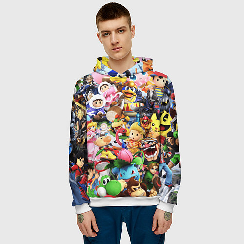 Мужская толстовка SUPER SMASH BROS ГЕРОИ ИГРЫ / 3D-Белый – фото 3