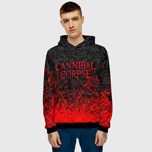 Мужская толстовка CANNIBAL CORPSE, БРЫЗГИ КРАСОК ЧЕРЕПА / 3D-Черный – фото 3