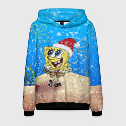 Толстовка-худи мужская НОВОГОДНИЙ ГУБКА БОБ КВАДРАТНЫЕ ШТАНЫ, цвет: 3D-черный