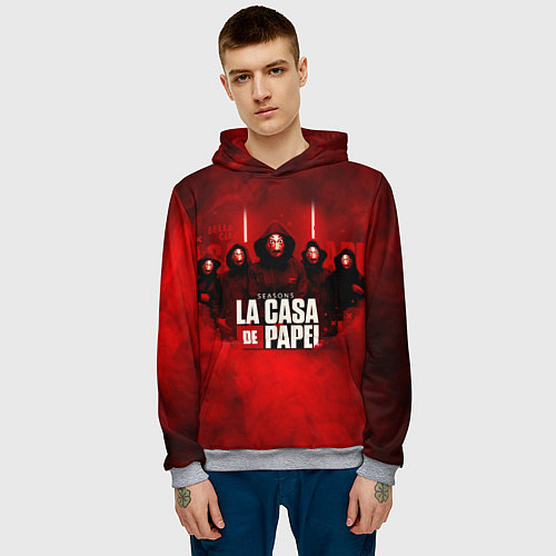 Мужская толстовка БУМАЖНЫЙ ДОМ - LA CASA DE PAPEL - BELLA CIAO / 3D-Меланж – фото 3