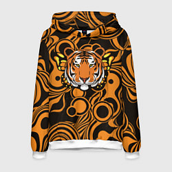 Толстовка-худи мужская Голова тигра с бабочкой, цвет: 3D-белый