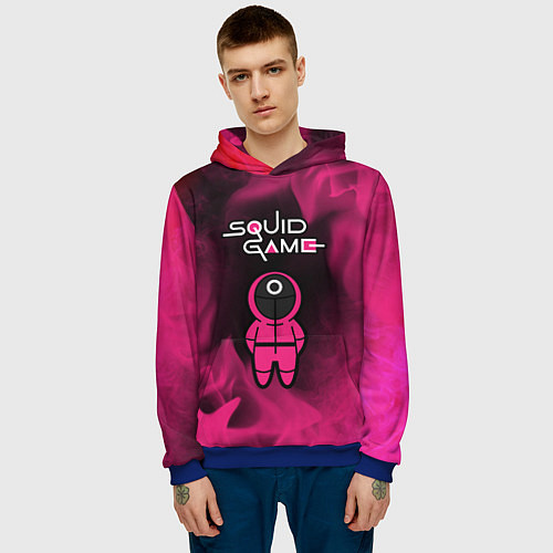 Мужская толстовка ИГРА В КАЛЬМАРА - ОХРАНА - Огонь / 3D-Синий – фото 3