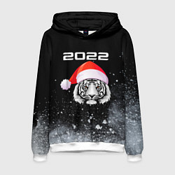 Толстовка-худи мужская Новогодний тигр 2022, цвет: 3D-белый