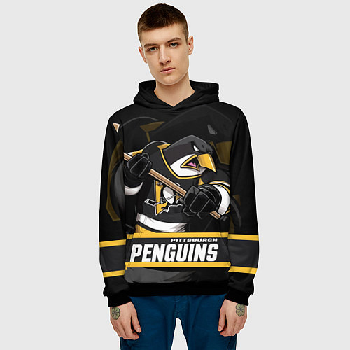 Мужская толстовка Питтсбург Пингвинз, Pittsburgh Penguins / 3D-Черный – фото 3