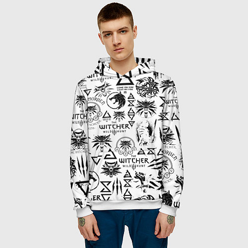 Мужская толстовка THE WITCHER LOGOBOMBING ЧЁРНО БЕЛЫЙ ВЕДЬМАК ПАТТЕР / 3D-Белый – фото 3