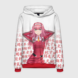 Толстовка-худи мужская 02 ZERO TWO DARLING IN THE FRANXX ИЕРОГЛИФЫ, цвет: 3D-красный