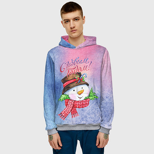 Мужская толстовка Снеговичок! / 3D-Меланж – фото 3