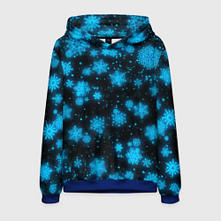 Толстовка-худи мужская НОВОГОДНИЕ НЕОНОВЫЕ СНЕЖИНКИ 2022 НОВЫЙ ГОД, цвет: 3D-синий