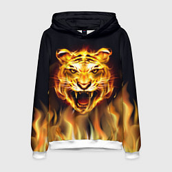 Толстовка-худи мужская Тигр В Пламени, цвет: 3D-белый