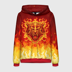 Толстовка-худи мужская Огненный тигр в пламени, цвет: 3D-красный