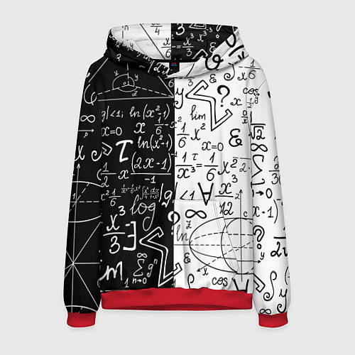 Мужская толстовка ЧЁРНО БЕЛЫЕ ФОРМУЛЫ ФИЗИКА МАТЕМАТИКА / 3D-Красный – фото 1