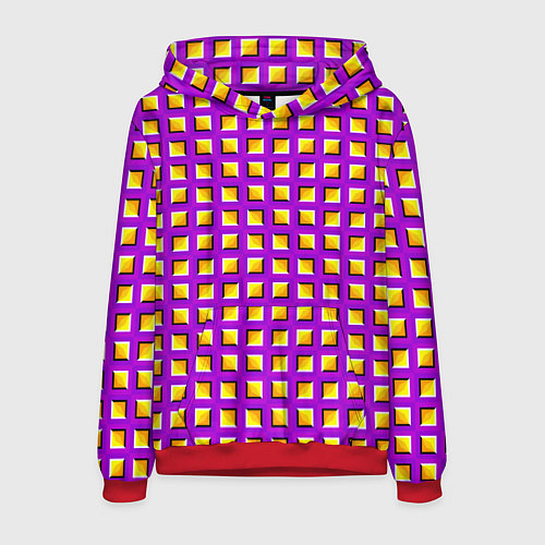Мужская толстовка Фиолетовый Фон с Желтыми Квадратами Иллюзия Движен / 3D-Красный – фото 1