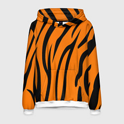 Толстовка-худи мужская Текстура тиграtiger, цвет: 3D-белый