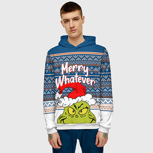 Мужская толстовка MERRY WHATEVER GRINCH / 3D-Белый – фото 3