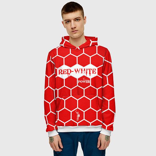 Мужская толстовка Красно-Белая Сила / 3D-Белый – фото 3