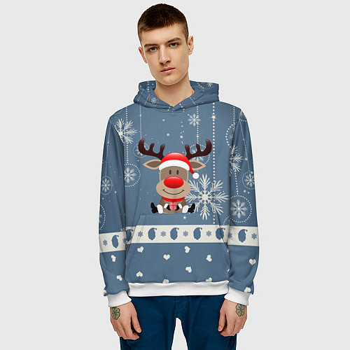 Мужская толстовка New Years Deer / 3D-Белый – фото 3