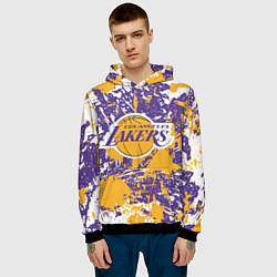 Толстовка-худи мужская LAKERS ФИРМЕННЫЕ ЦВЕТА БРЫЗГИ КРАСОК LA, цвет: 3D-черный — фото 2