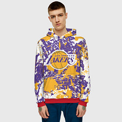 Толстовка-худи мужская LAKERS ФИРМЕННЫЕ ЦВЕТА БРЫЗГИ КРАСОК LA, цвет: 3D-красный — фото 2