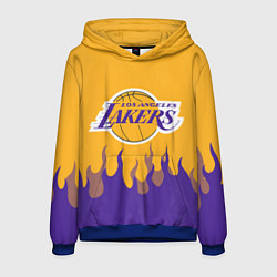 Толстовка-худи мужская LA LAKERS NBA FIRE ЛЕЙКЕРС ОГОНЬ, цвет: 3D-синий