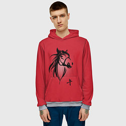 Толстовка-худи мужская Огненная лошадь с иероглифом, цвет: 3D-меланж — фото 2