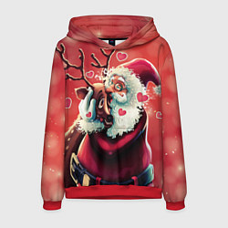 Толстовка-худи мужская Santa and deer, цвет: 3D-красный