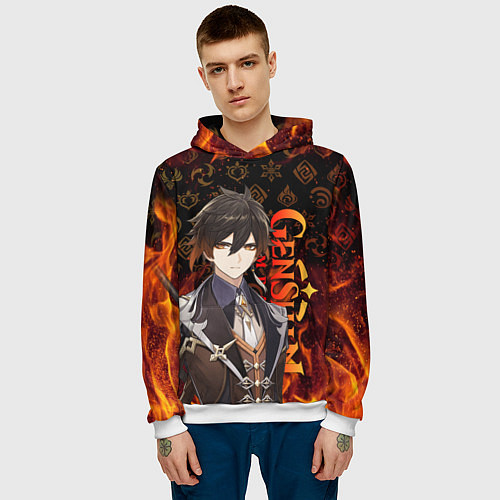 Мужская толстовка ЧЖУН ЛИ ГЕНШИН ИМПАКТ, GENSHIN IMPACT / 3D-Белый – фото 3