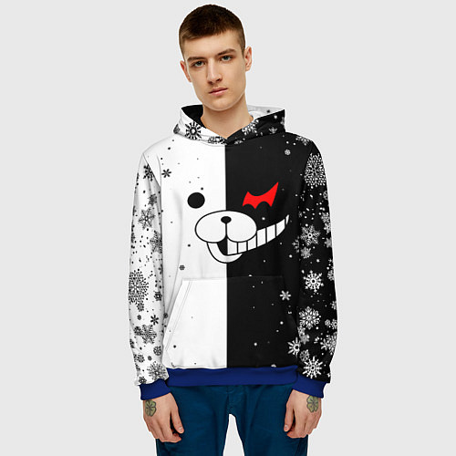 Мужская толстовка НОВОГОДНИЙ МОНОКУМА ЧЁРНО БЕЛЫЙ НОВЫЙ ГОД 2022 / 3D-Синий – фото 3