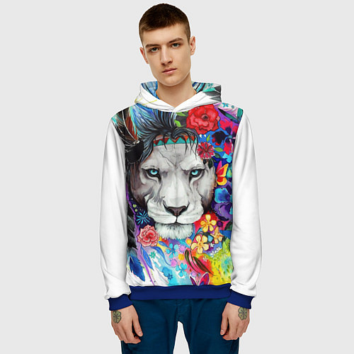 Мужская толстовка Лев - сильный взгляд / 3D-Синий – фото 3