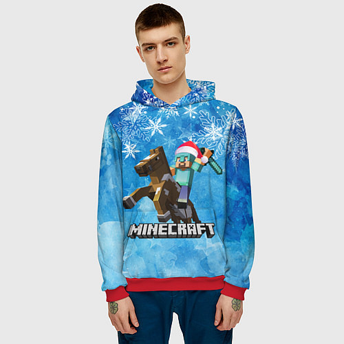 Мужская толстовка НОВЫЙ ГОД В МАЙНКРАФТ, СНЕЖИНКИ, 2022 / 3D-Красный – фото 3