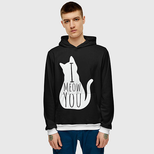 Мужская толстовка I Meow You I love you / 3D-Белый – фото 3
