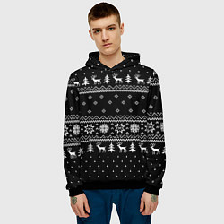 Толстовка-худи мужская ЧЁРНЫЙ НОВОГОДНИЙ СВИТЕР С ОЛЕНЯМИ 2022, цвет: 3D-черный — фото 2