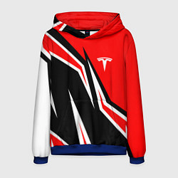 Толстовка-худи мужская TESLA MOTORS RED LINE ТЕСЛА, цвет: 3D-синий